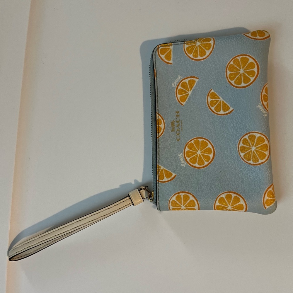 Coach Blue and Orange Citrus Wristlet